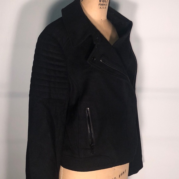 Vince Wool Cropped Motorcycle Jacket Elbow Patch - Picture 2 of 8